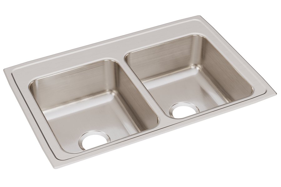 Lustertone® Classic Stainless Steel 33" x 22" x 8-1/8" Equal Double Bowl Drop-in Sink