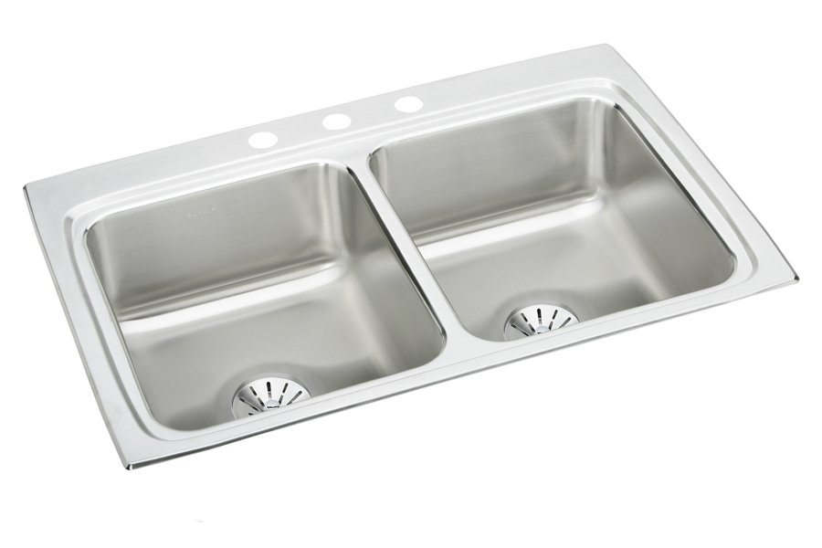 Lustertone® Classic Stainless Steel 33" x 22" x 8-1/8" Equal Double Bowl Drop-in Sink with Perfect Drain®
