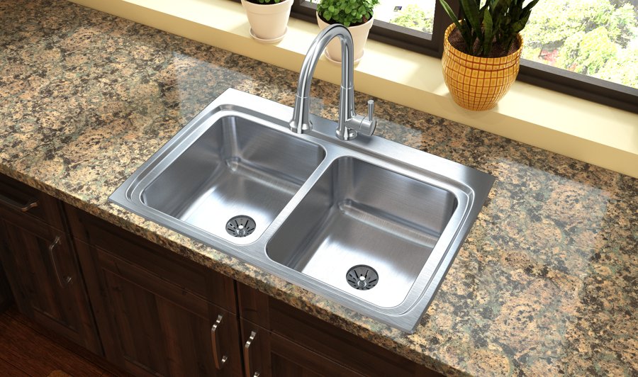 Lustertone® Classic Stainless Steel 33" x 22" x 8-1/8" Equal Double Bowl Drop-in Sink with Perfect Drain®