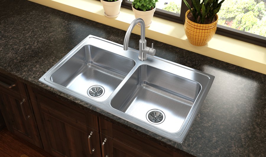 Lustertone® Classic Stainless Steel 37" x 22" x 7-5/8" Equal Double Bowl Drop-in Sink
