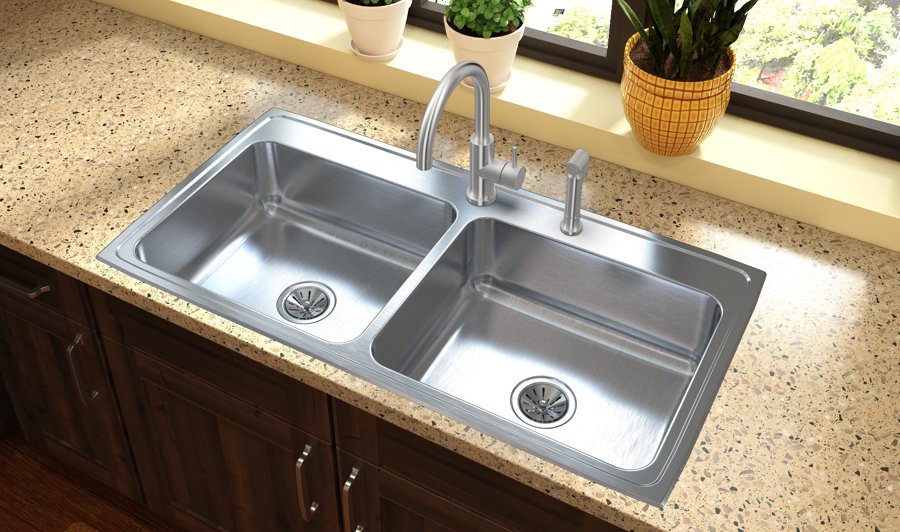 Lustertone® Classic Stainless Steel 43" x 22" x 7-5/8" Equal Double Bowl Drop-in Sink