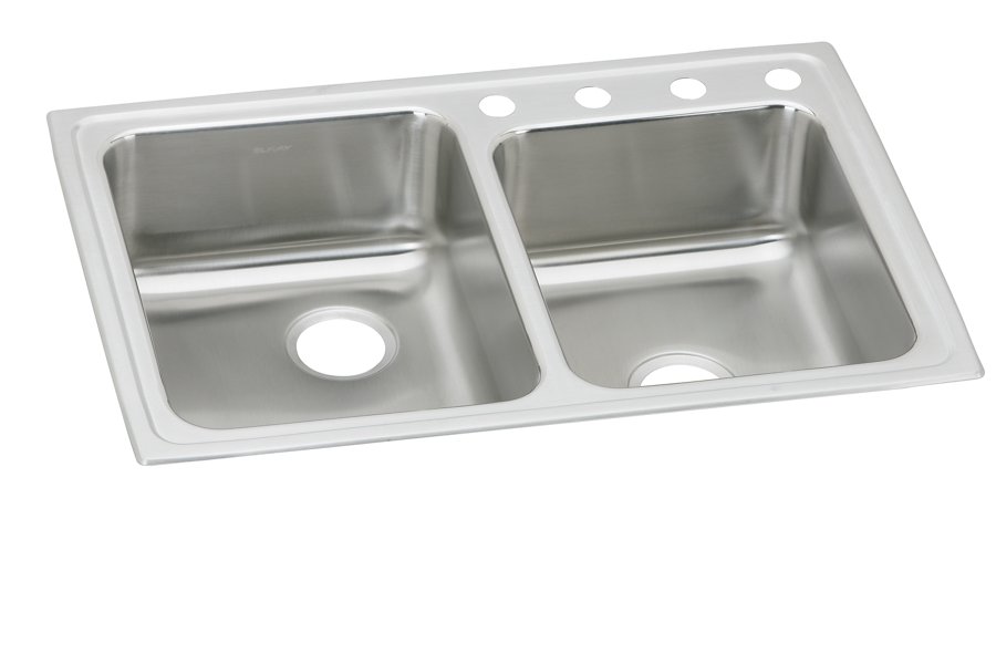 Lustertone® Classic Stainless Steel 33" x 22" x 5-1/2" Offset Double Bowl Drop-in ADA Sink
