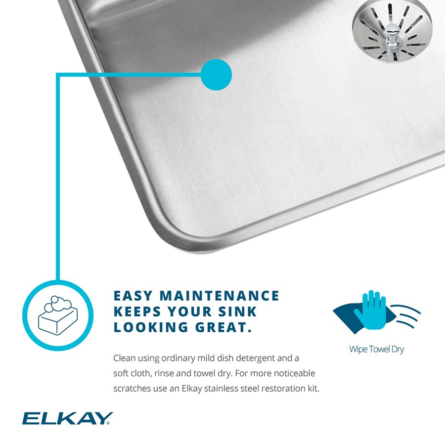 Lustertone® Classic Stainless Steel 25" x 22" x 6-1/2" Single Bowl Drop-in ADA Sink w/Perfect Drain®