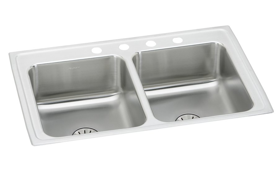 Lustertone® Classic Stainless Steel 29" x 22" x 6-1/2" Equal Double Bowl Drop-in ADA Sink with Perfect Drain®