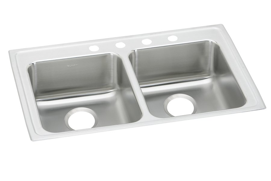 Lustertone® Classic Stainless Steel 33" x 19-1/2" x 6" Equal Double Bowl Drop-in ADA Sink