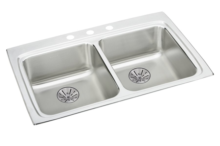 Lustertone® Classic Stainless Steel 33" x 22" x 6-1/2" Equal Double Bowl Drop-in ADA Sink with Perfect Drain®