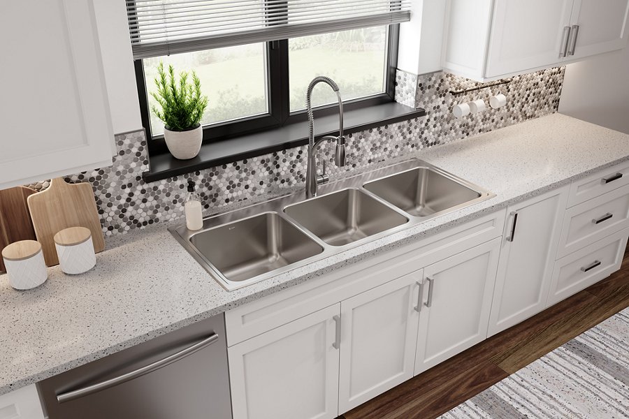 Lustertone® Classic Stainless Steel 54" x 22" x 10-1/8" Triple Bowl Drop-in Sink