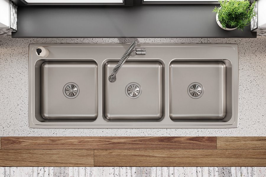 Lustertone® Classic Stainless Steel 54" x 22" x 10-1/8" Triple Bowl Drop-in Sink