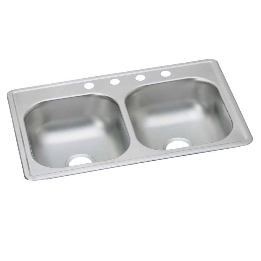 22 Gauge Stainless Steel 33" x 19" x 6-1/2" 4-Hole Double Bowl Drop-in Kitchen Sink