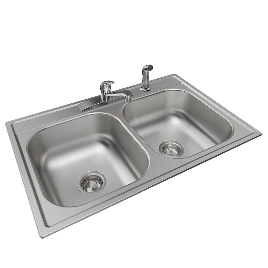 Dayton® 22 Gauge Stainless Steel 33" x 22" x 7" 4-Hole Double Bowl Drop-in Kitchen Sink Kit