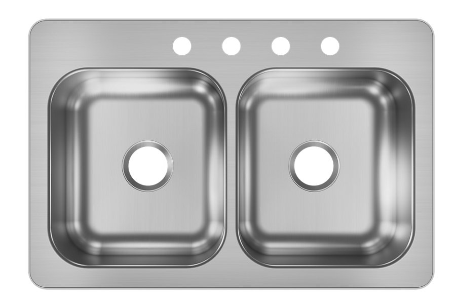 20 Gauge Stainless Steel 33" x 22" x 8" 4-Hole Double Bowl Dual Mount Kitchen Sink
