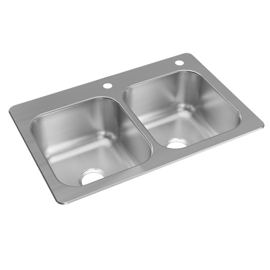 18 Gauge Stainless Steel 33" x 22" x 9" 2FRM-Hole Double Bowl Dual Mount Kitchen Sink