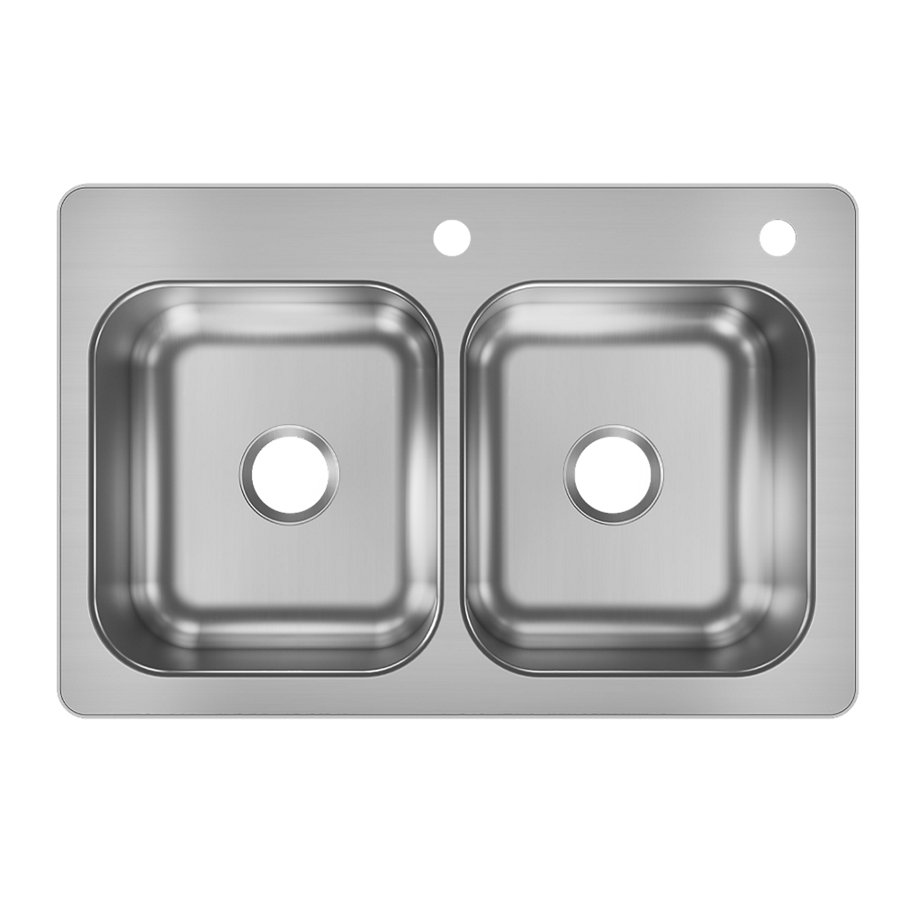 18 Gauge Stainless Steel 33" x 22" x 9" 2FRM-Hole Double Bowl Dual Mount Kitchen Sink