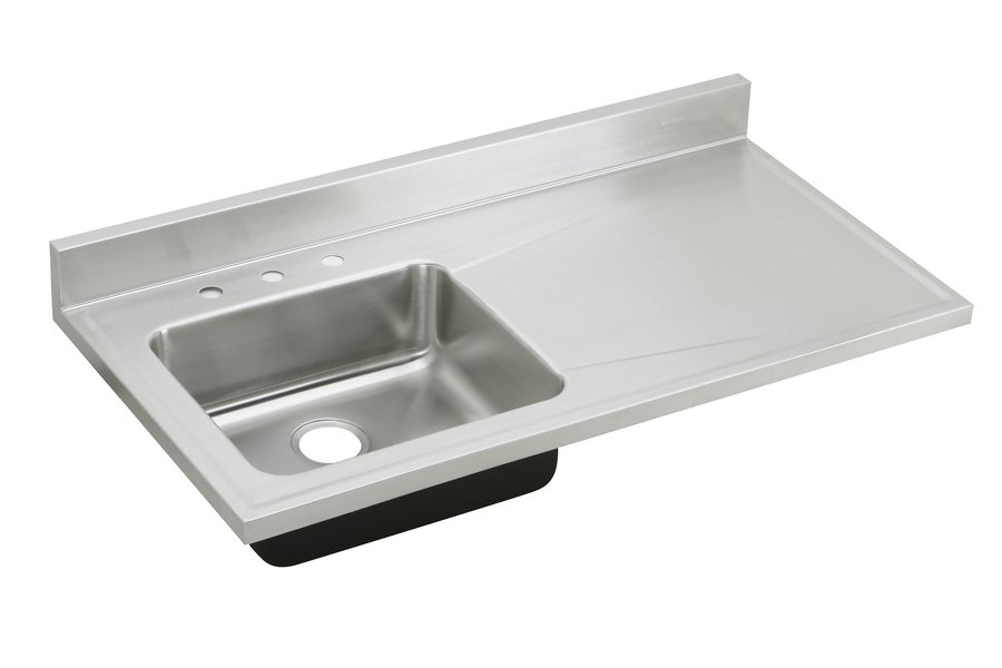 Lustertone® Classic Stainless Steel 48" x 25" x 7-1/2" 4-Hole Single Bowl Sink Top w/Left Drainboard