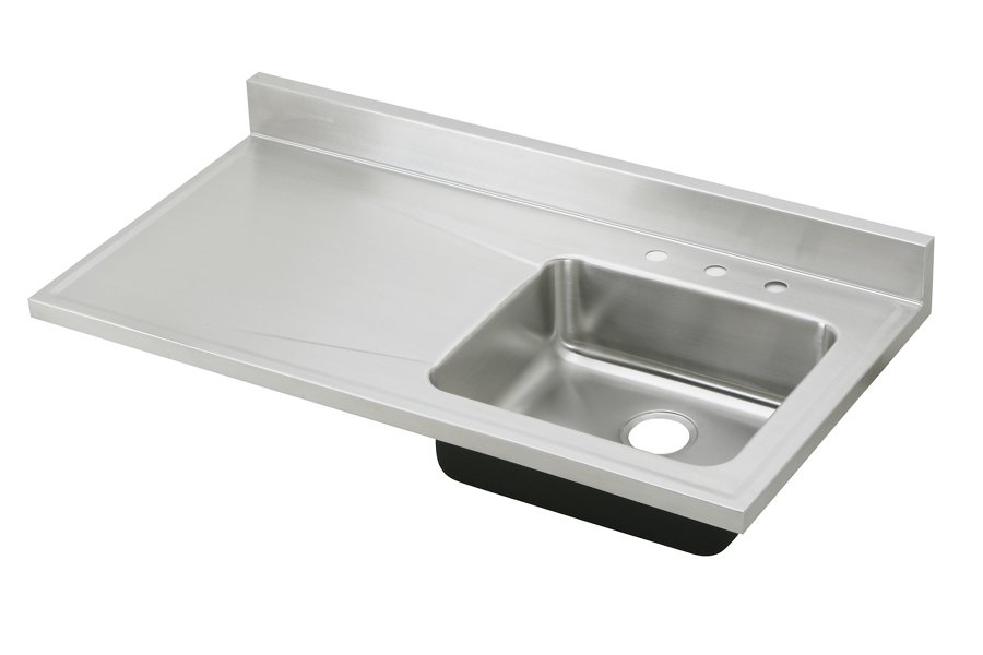 Lustertone® Classic Stainless Steel 48" x 25" x 7-1/2" 4-Hole Single Bowl Sink Top w/Right Drainboard
