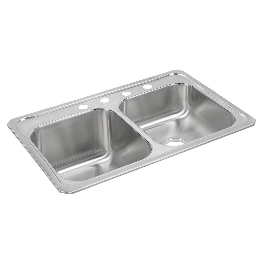 Celebrity® Stainless Steel 33" x 22" x 10-1/4" Equal Double Bowl Drop-in Sink w/Left Deep Bowl