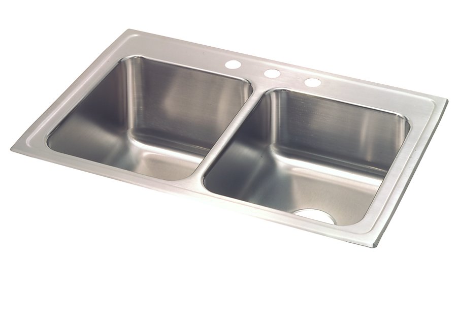 Lustertone® Classic Stainless Steel 33" x 22" x 10-1/8" Equal Double Bowl Drop-in Sink w/Left Deep Bowl