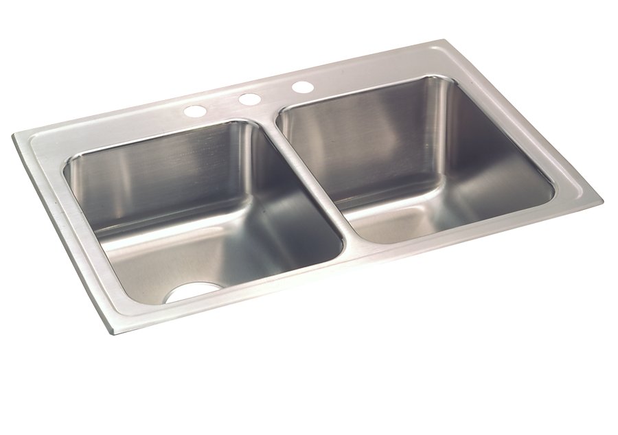 Lustertone® Classic Stainless Steel 33" x 22" x 10-1/8" Equal Double Bowl Drop-in Sink w/Right Deep Bowl
