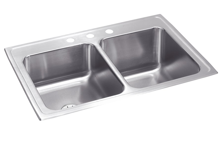 Lustertone® Classic Stainless Steel 33" x 22" x 10-1/8" Equal Double Bowl Drop-in Sink with Perfect Drain