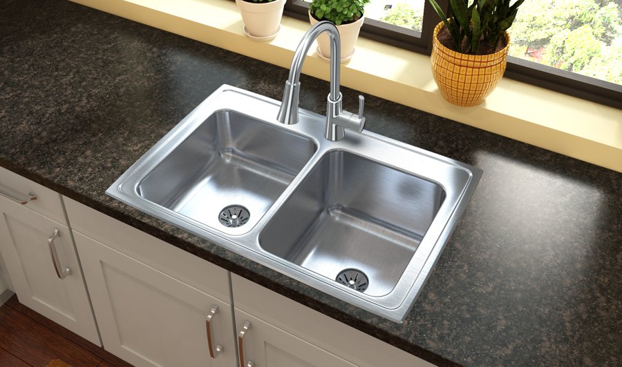 Lustertone® Classic Stainless Steel 33" x 22" x 10-1/8" Equal Double Bowl Drop-in Sink with Perfect Drain