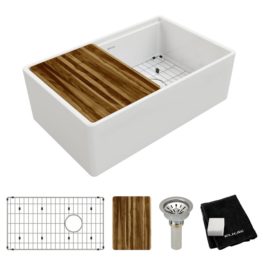 Fireclay 30" x 18-13/16" x 9-5/8" Single Bowl Farmhouse Sink Kit