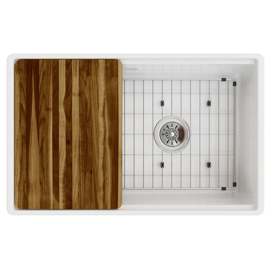 Fireclay 30" x 18-13/16" x 9-5/8" Single Bowl Farmhouse Sink Kit