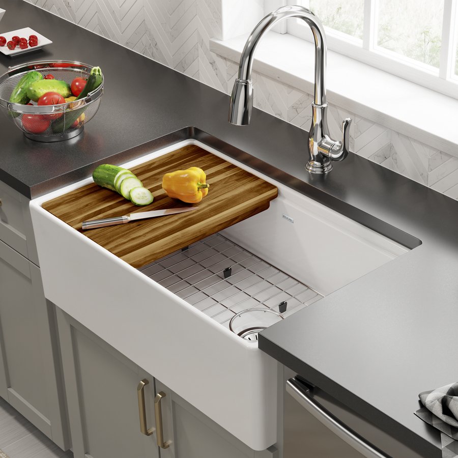 Fireclay 30" x 18-13/16" x 9-5/8" Single Bowl Farmhouse Sink Kit