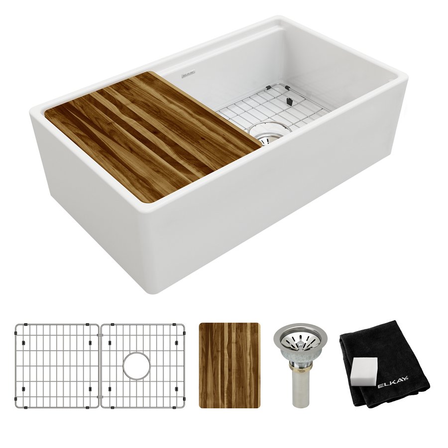 Fireclay 33" x 18-13/16" x 9-5/8" Single Bowl Farmhouse Sink Kit