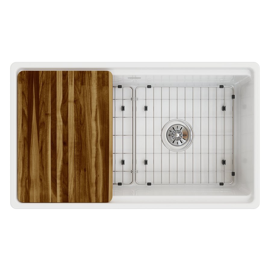 Fireclay 33" x 18-13/16" x 9-5/8" Single Bowl Farmhouse Sink Kit