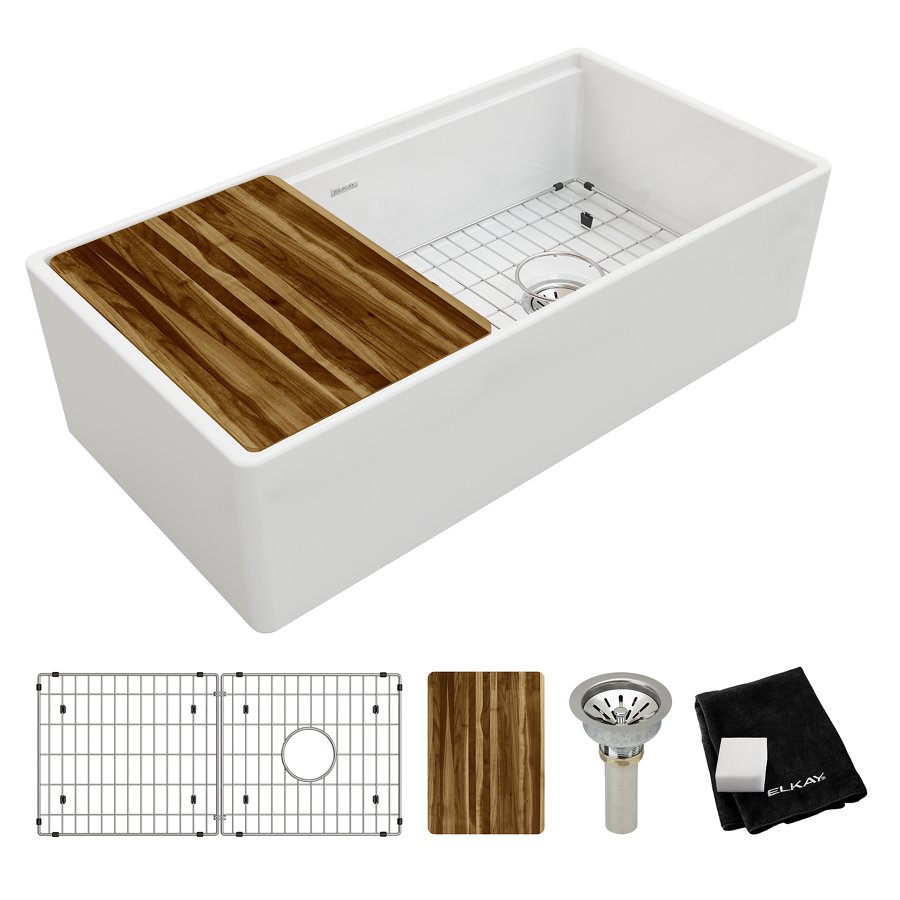 Fireclay 36" x 18-13/16" x 9-5/8" Single Bowl Farmhouse Sink Kit