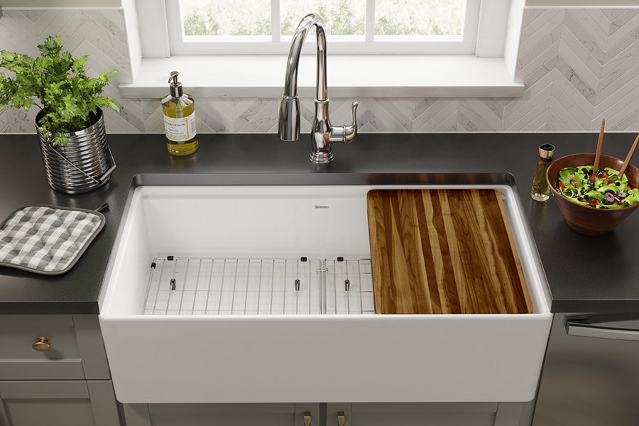 Fireclay 36" x 18-13/16" x 9-5/8" Single Bowl Farmhouse Sink Kit