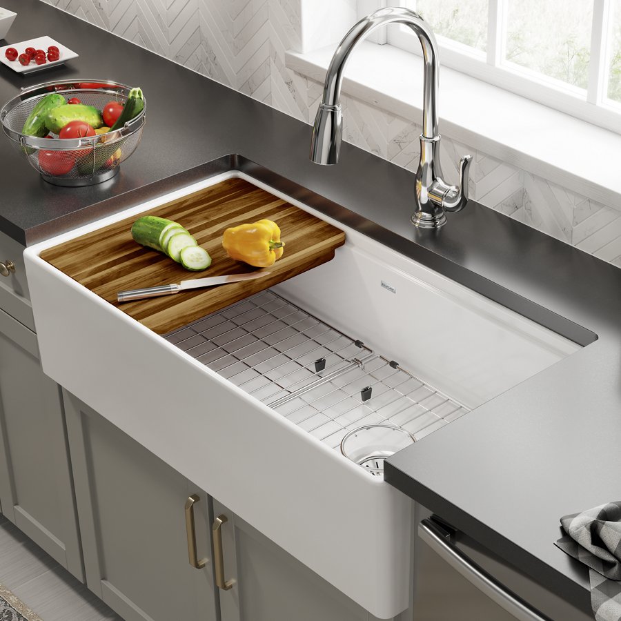 Fireclay 36" x 18-13/16" x 9-5/8" Single Bowl Farmhouse Sink Kit