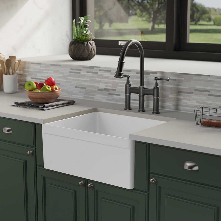 Fireclay 24-7/16" x 19-11/16" x 9-1/8" Single Bowl Farmhouse Sink
