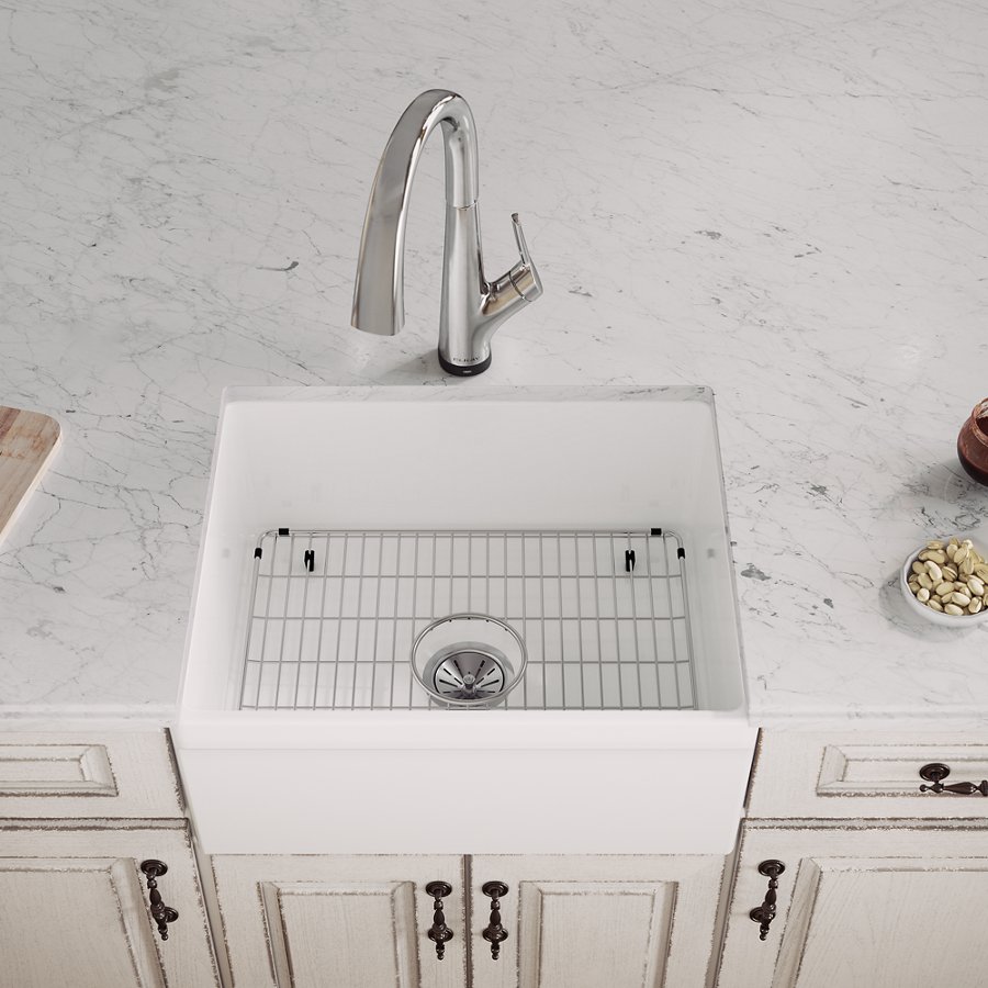 Fireclay 24-7/16" x 19-11/16" x 9-1/8" Single Bowl Farmhouse Sink Kit with Filtered Faucet White