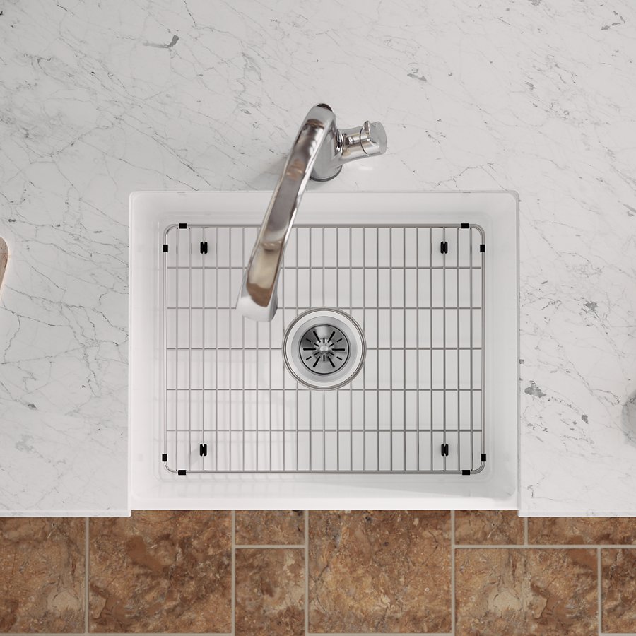 Fireclay 24-7/16" x 19-11/16" x 9-1/8" Single Bowl Farmhouse Sink Kit with Filtered Faucet White