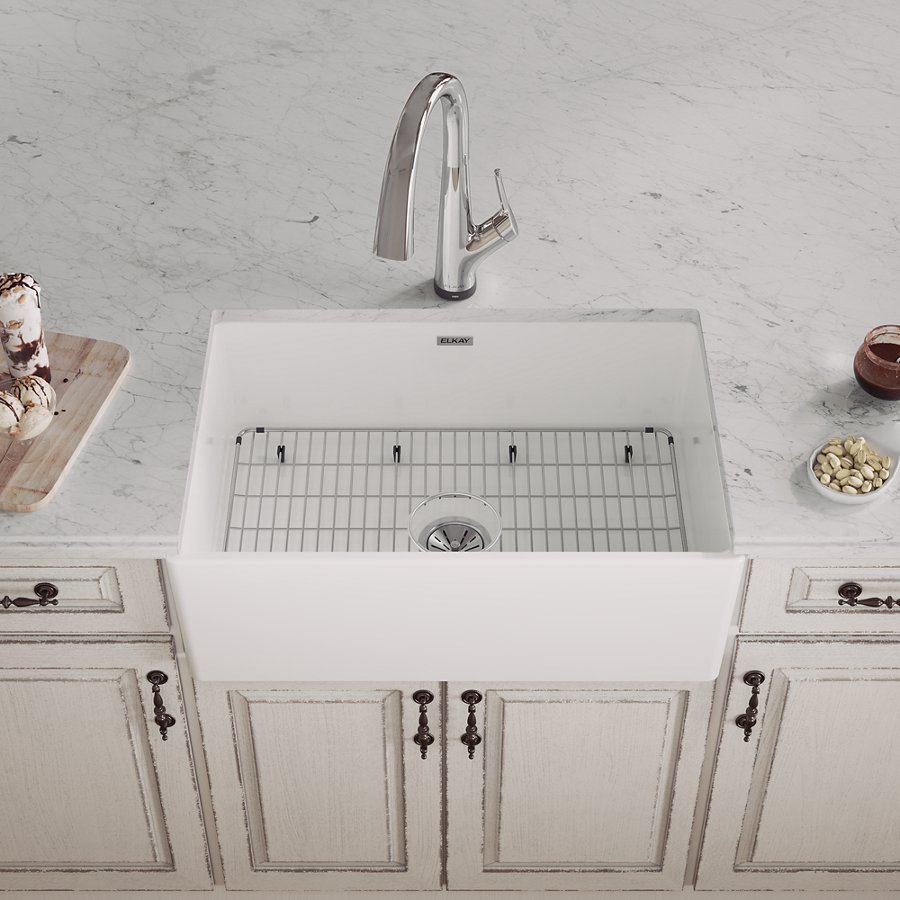 Fireclay 30" x 19-15/16" x 9-1/8" Single Bowl Farmhouse Sink Kit with Filtered Faucet