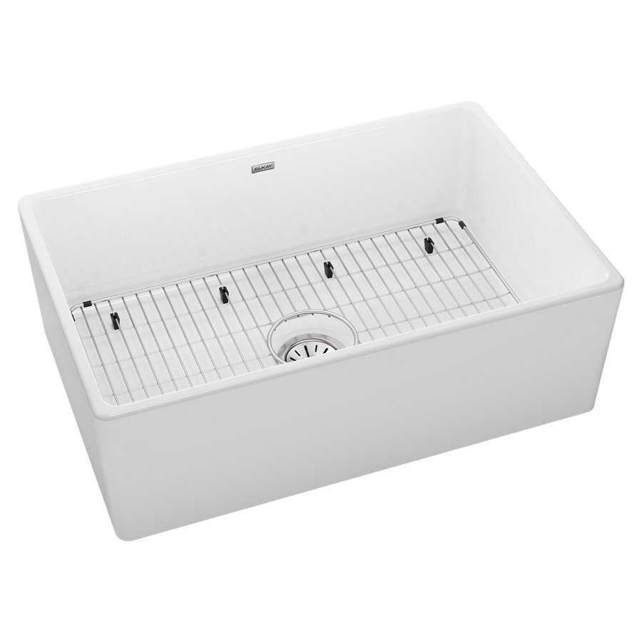 Fireclay 30" x 19-15/16" x 9-1/8" Single Bowl Farmhouse Sink Kit White
