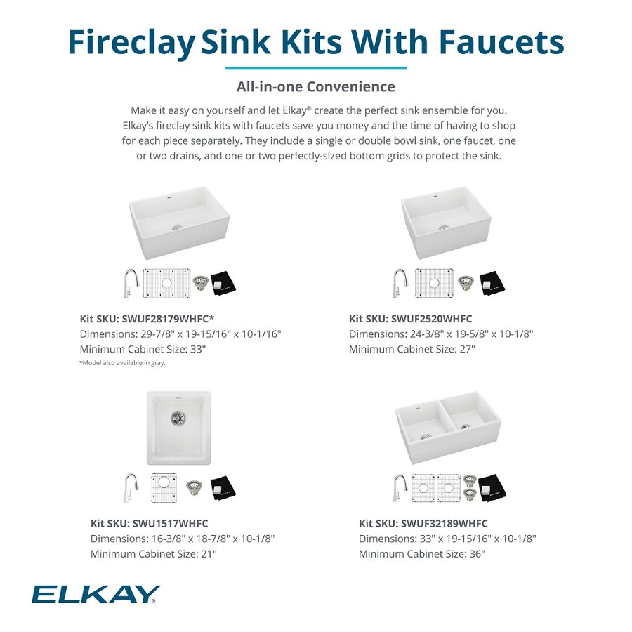 Fireclay 30" x 19-15/16" x 9-1/8" Single Bowl Farmhouse Sink Kit White