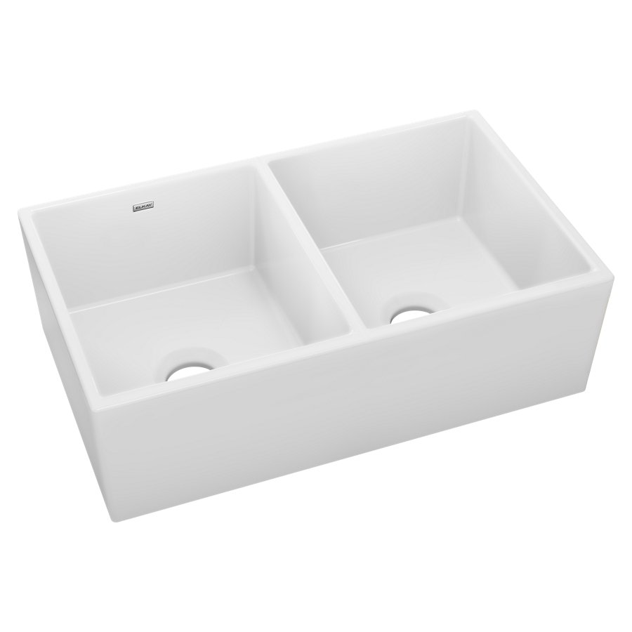 Fireclay 33" x 19-15/16" x 9" Equal Double Bowl Farmhouse Sink