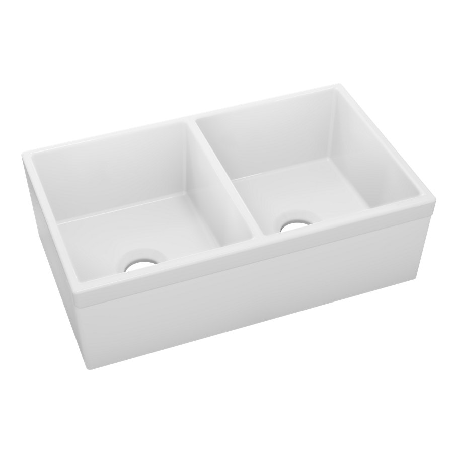 Fireclay 33" x 19-15/16" x 9" Equal Double Bowl Farmhouse Sink