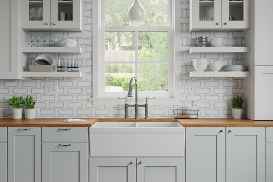 Fireclay 33" x 19-15/16" x 9" Equal Double Bowl Farmhouse Sink
