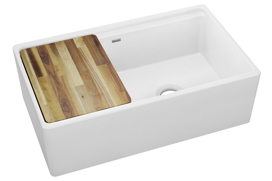 Fireclay 33" x 19-15/16" x 9-3/16" 60/40 Double Bowl Farmhouse Workstation Sink with Aqua Divide