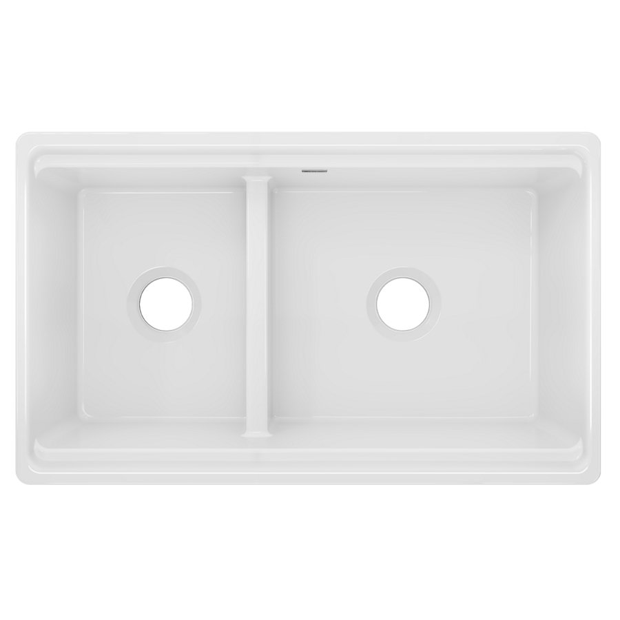 Fireclay 33" x 19-15/16" x 9-3/16" 60/40 Double Bowl Farmhouse Workstation Sink with Aqua Divide
