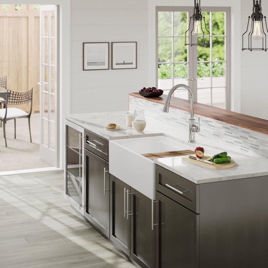 Fireclay 33" x 19-15/16" x 9-3/16" 60/40 Double Bowl Farmhouse Workstation Sink with Aqua Divide