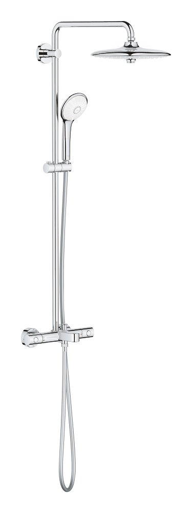 Shower system with bath thermostat for wall mounting