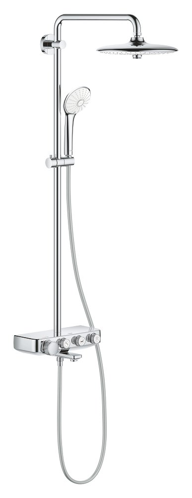 Shower system with bath thermostat for wall mounting