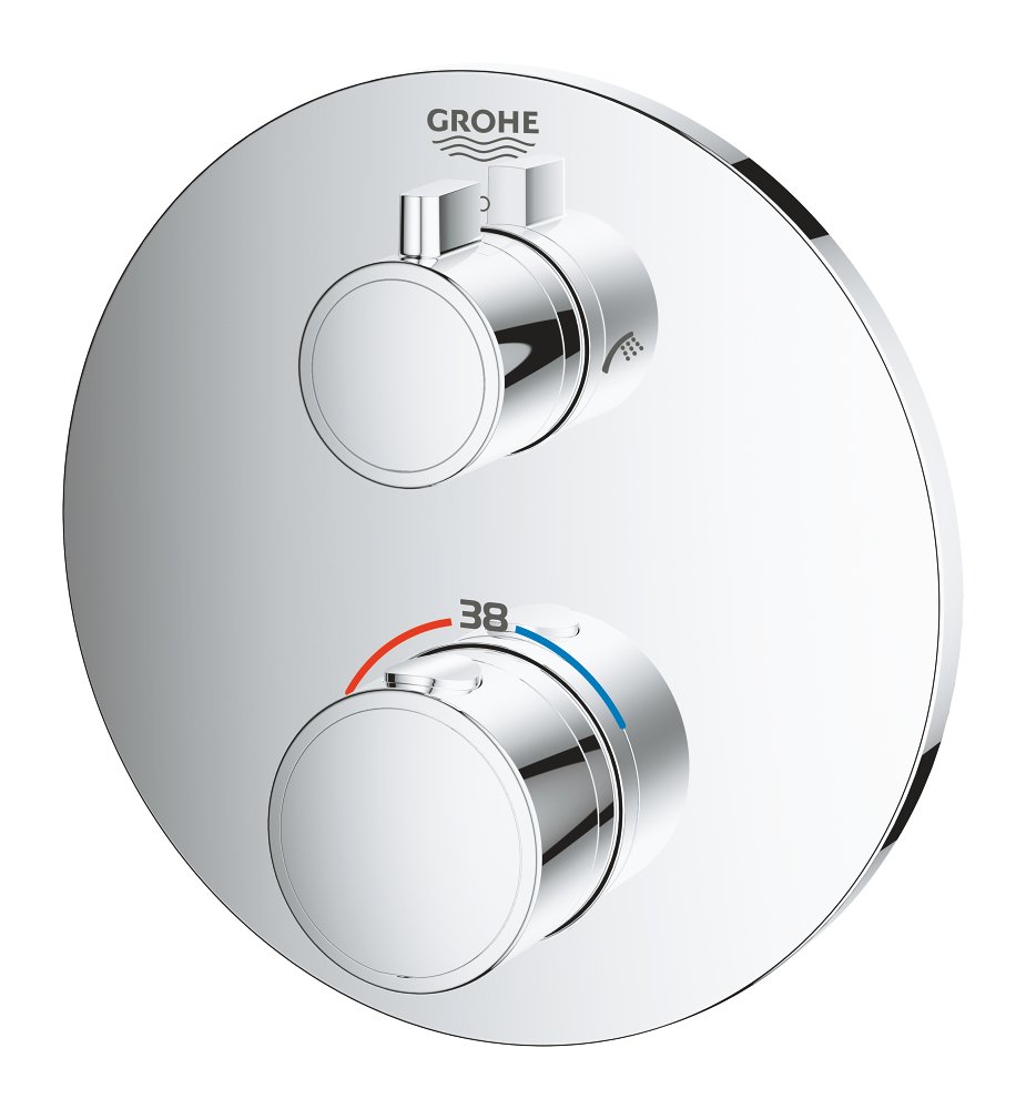 Thermostatic bath tub mixer for 2 outlets with integrated shut off/diverter valve