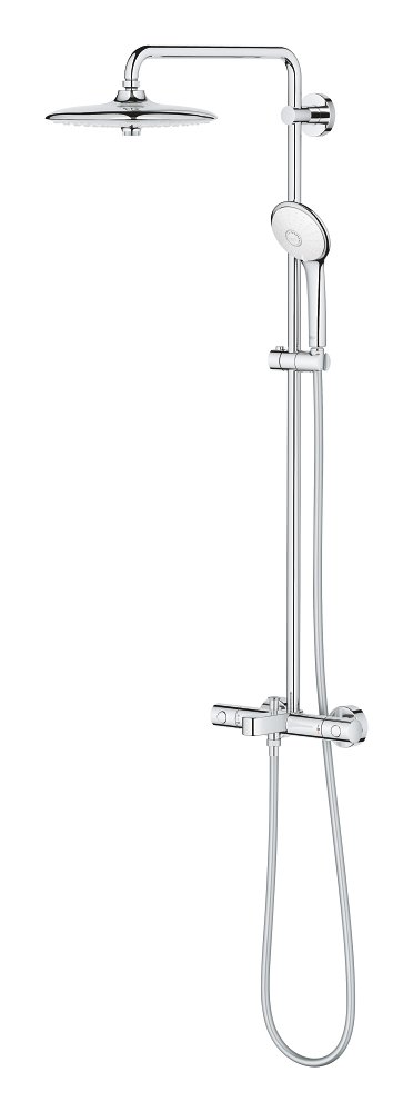 Shower system with bath thermostat for wall mounting