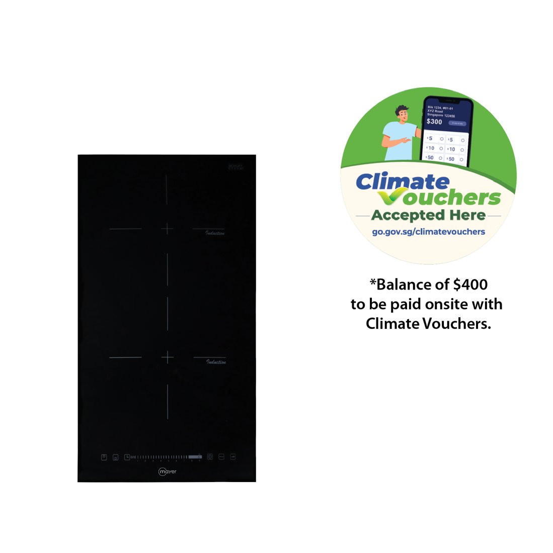 30cm 2 Zone Domino Induction Hob with Slider