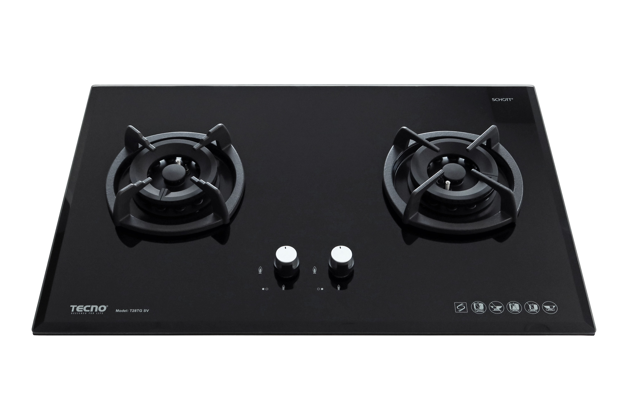 Tecno 2-Burner 75cm Glass Hob with Inferno Wok Burner Technology